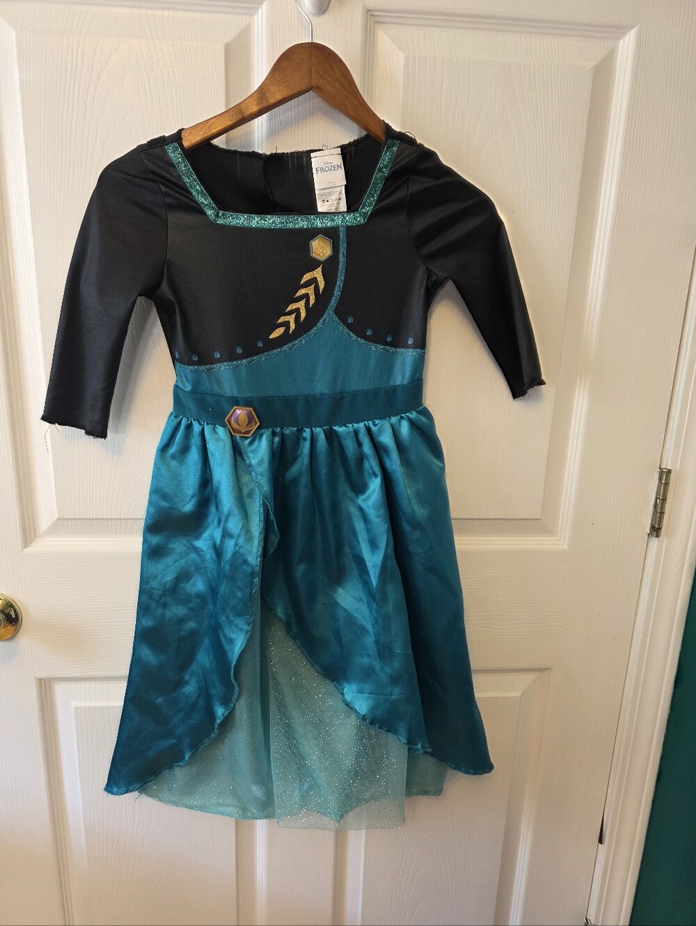 Disney Frozen Costume Dress Girls Size S 4-6 Teal Black Dress Up
